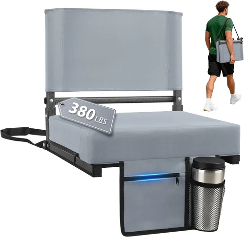 Miniatura 14 de Asientos de estadio con soporte de respaldo - Asiento de grada portátil acolchado con asa y correa para el hombro - Silla de grada de 46.7 cm