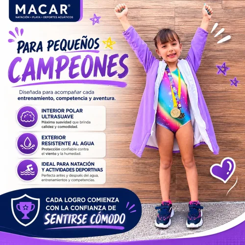Miniatura 2 de MACAR Parka de natación impermeable con forro polar, ideal para actividades junto a la piscina y al aire libre