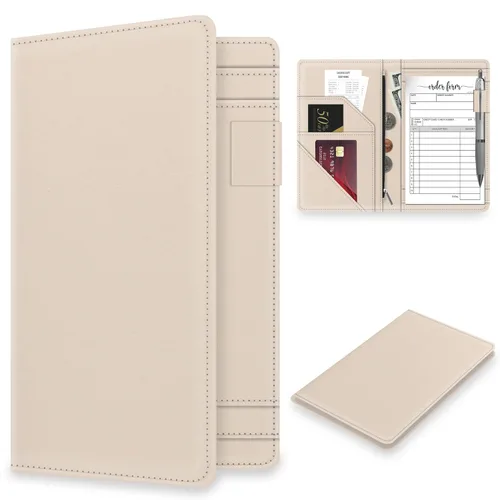 Libreta para meseros con bolsillo con cremallera para camarera, bonita cartera de camarero, organizador de libreta de meseros de restaurante, Blanco