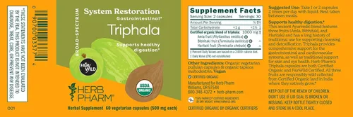 Miniatura 16 de Herb Pharm Cápsulas Triphala: USDA Organic Cleansing & Desintoxication Support & Digestive Health Support with Amla, Haritaki & Bibhitaki