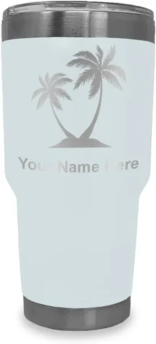 Miniatura 13 de LaserGram Vaso aislado al vacío de 20 onzas, palmeras, grabado personalizado incluido (negro)