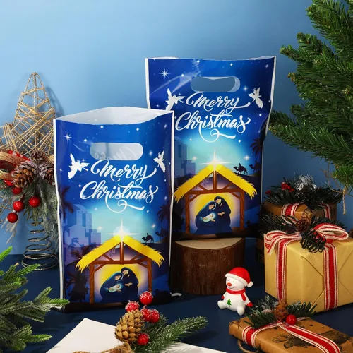 Miniatura 3 de Whaline 72 bolsas de regalo de fiesta de Navidad, bolsas de golosinas de plástico para regalos de fiesta de Navidad, suministros de envoltura