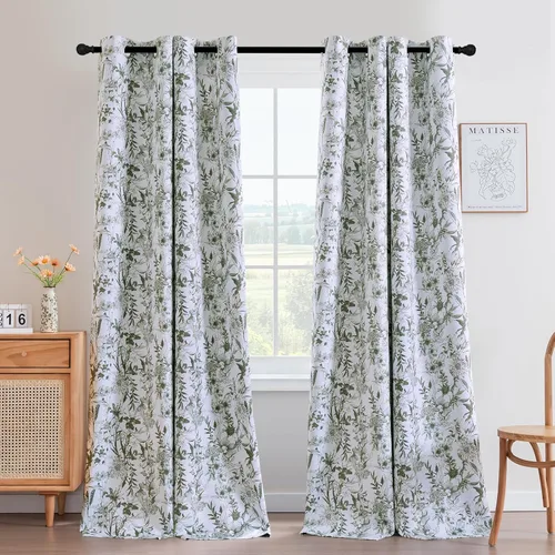 Miniatura 20 de H.VERSAILTEX Cortinas opacas de 63 pulgadas de largo, juego de 2 paneles de cortinas con estampado floral para sala de estar, cortinas de ventana