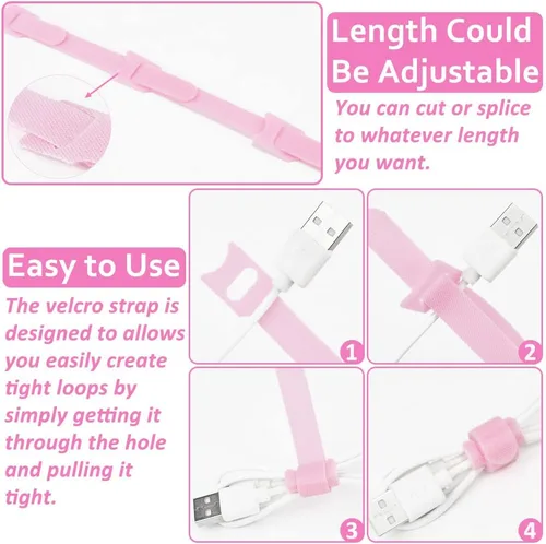 Miniatura 6 de 70 bridas de cables reutilizables color rosa, para organizar cables, reutilizables, para electrónica, de gancho y bucle para computadora, de 4, 6, 8