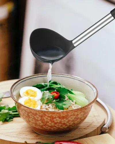 Miniatura 7 de Juego de tenedor de silicona para pasta y cucharón de sopa, antiadherente, sin BPA, resistente al calor, prácticos utensilios de cocina