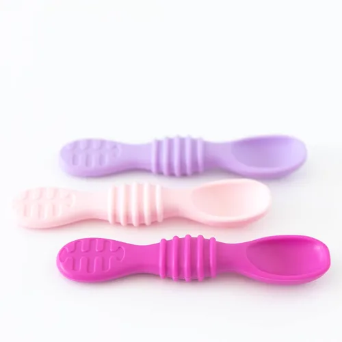 Miniatura 2 de Bumkins Juego de utensilios para bebé, cucharas de entrenamiento de silicona para sumergir, punta suave, autoalimentación, masticar, destete LED