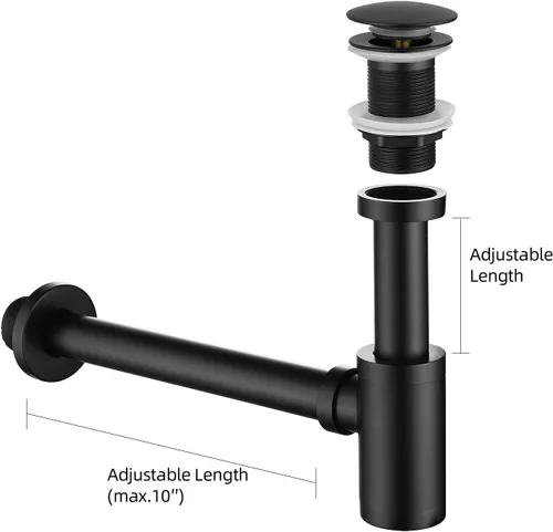 Miniatura 2 de Juego completo de tapones para lavabo de baño, trampa en forma de P, ajustable, 1-1/4, tubo de drenaje de latón macizo, trampa para botellas