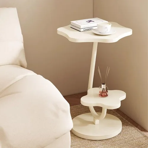 Miniatura 3 de Gdrasuya10 Mesa auxiliar con forma de flor para sofá, mesa auxiliar de 2 niveles, mesa de sofá blanca, bandeja de sofá, mesa auxiliar linda, mesa