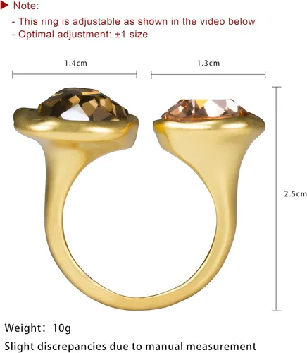 Miniatura 5 de Anillo de cóctel abierto con circonita cúbica, piedras preciosas de cristal chapado en oro antiguo, banda abierta ajustable, joyería vintage