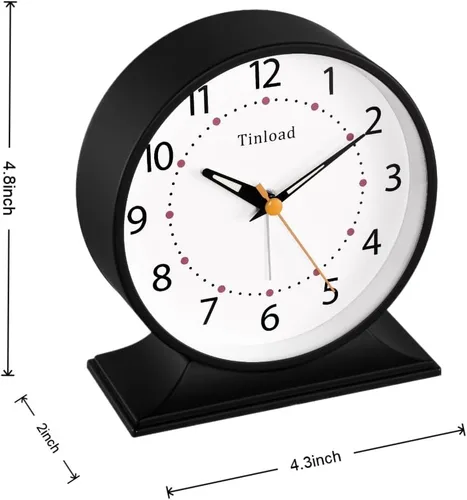 Miniatura 6 de Tinload Reloj despertador analógico retro antiguo de 4.5 pulgadas, pequeño reloj silencioso de mesita de noche con luz manual, funciona