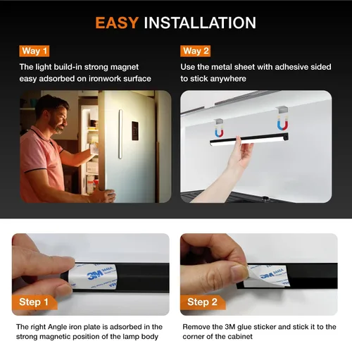 Miniatura 6 de Luces para debajo del gabinete con control remoto, paquete de 2 luces magnéticas regulables para el armario, luz de tienda LED inalámbrica USB Negro