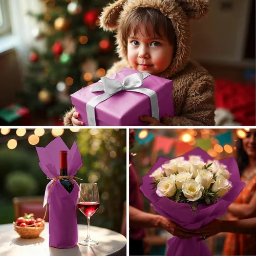 Miniatura 4 de SANZIX 150 hojas de papel de seda morado para bolsas de regalo a granel de 14 x 20 pulgadas, papel de regalo de Navidad morado para regalos, ramos