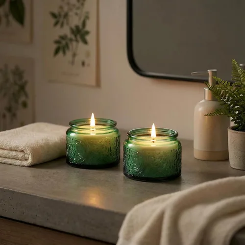 Miniatura 17 de Paquete de 18 recipientes de vidrio en relieve de 4 onzas con tapas y etiquetas de bambú, tarros transparentes para hacer velas, diseño de estrella