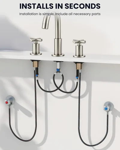 Miniatura 5 de gotonovo Grifo de baño de 3 agujeros de 8 pulgadas, grifo de tocador para fregadero de baño, 2 manijas cruzadas, lavabo de montaje en cubierta