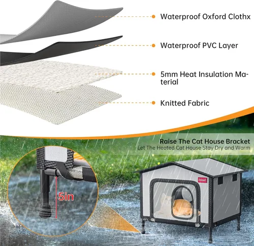 Miniatura 5 de SOVPAI - Casa para gatos al aire libre, casa impermeable para gatos callejeros, adecuada para gatos de exteriores/interiores, fácil de montar
