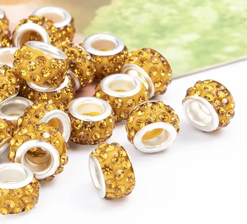 Decoendiy 100 cuentas europeas de diamantes de imitación, cuentas espaciadoras sueltas de arcilla con agujeros grandes, cuentas espaciadoras sueltas