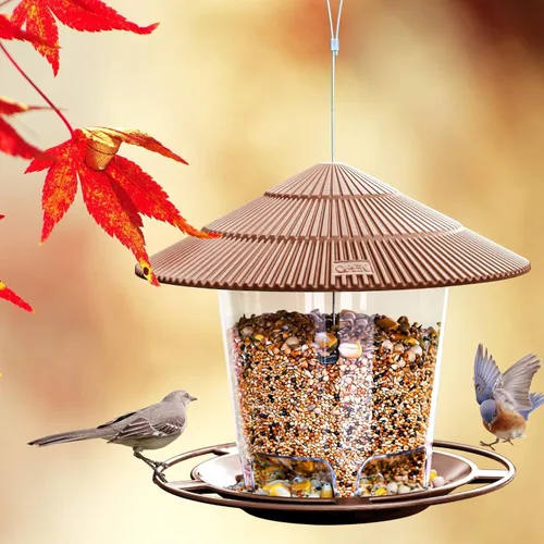 Miniatura 4 de Hanizi Comedero para pájaros colgante al aire libre para semillas de aves silvestres, marrón
