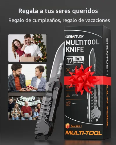 Miniatura 6 de Cuchillo multiuso 17 en 1 con varillas para iniciar fuego, abrebotellas, sierra, destornilladores, silbato, rompeventanas y más - Perfecto para Negro