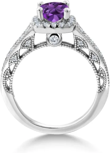 Miniatura 96 de Gem Stone King Anillo de compromiso de plata de ley 925 de 0.236 in con piedra natal y zafiro blanco creado con acento Anillo de compromiso