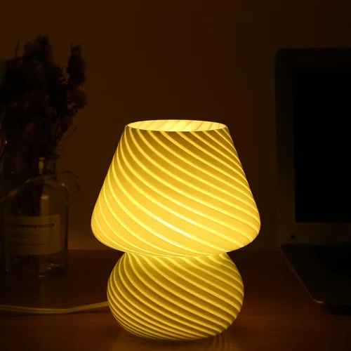 Miniatura 3 de Lámpara de Hongo, Lámparas de Mesa de Noche de Cristal Verde Murano Vintage Pequeñas de Mesita de Noche Lámpara de Escritorio Luz en Espiral