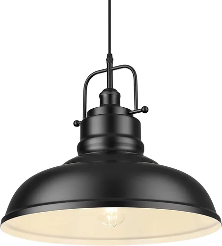 Miniatura 8 de zeyu Lámpara colgante industrial de 1 luz, lámpara colgante de 11 pulgadas para isla de cocina, pantalla de cúpula de metal en acabado negro mate