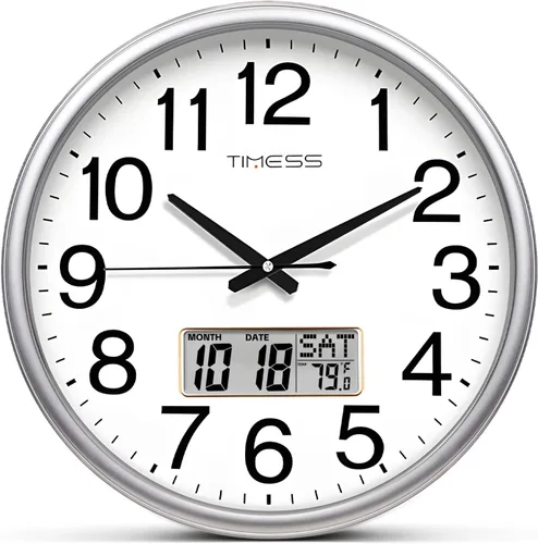 Miniatura 8 de Reloj de pared TIMESS, acabado clásico estilo madera, de 16 pulgadas, silencioso, sin tictac, funciona con pilas, de cuarzo, analógico
