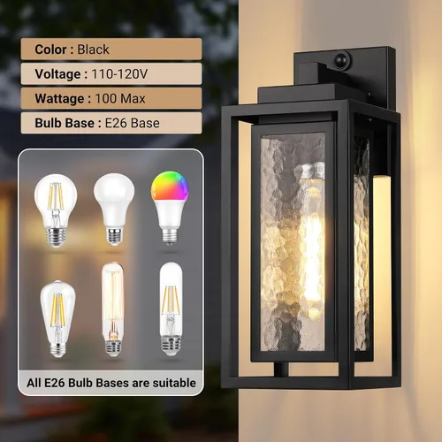 Miniatura 6 de WIHTU Lámpara de pared exterior con sensor de movimiento, lámpara de pared para exteriores con ondas de agua, paquete de 2 luces de pared