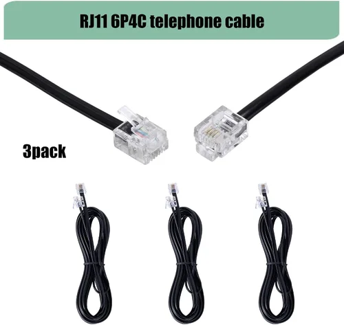 Miniatura 4 de Paquete de 3 cables RJ11 para teléfono fijo - Cable de teléfono de 6 pies - Macho a Macho para teléfono fijo y fax - Negro