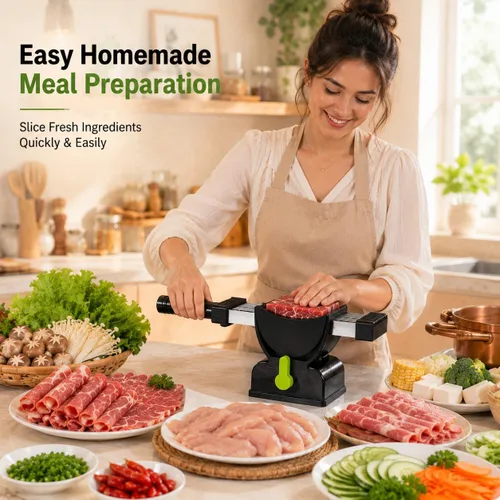 Miniatura 3 de OMNIZO - Juego de cuchillos para cortar carne, acero inoxidable 17 en 1, ajustable solo para cuchilla de carne fresca sin hueso, cortador manual