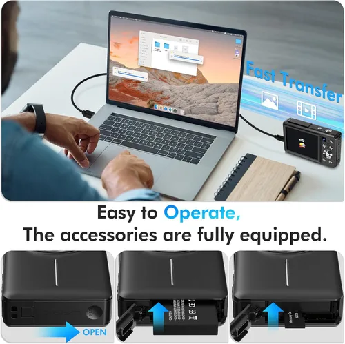 Miniatura 7 de Cámara digital 4K, cámara de videoblogs de 64 megapíxeles con enfoque automático y lente dual, zoom digital 16X, cámara compacta de YouTube