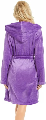Miniatura 2 de U2SKIIN Bata de felpa corta con capucha para mujer, con capucha, suave y cálida bata de baño para spa