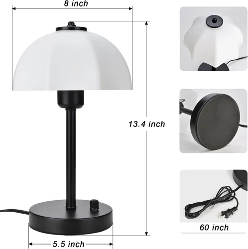 Miniatura 3 de Lámpara de mesa con pantalla de vidrio para dormitorio, lámparas de noche regulables continuas, lámpara de mesa pequeña con pantalla de vidrio