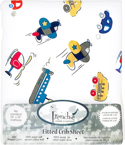 Miniatura 15 de Frenchie Mini Couture Sábanas bajeras para cuna, 100% algodón, se adaptan a colchones de niños pequeños, estrellas azules, 28 x 52 pulgadas, paquete