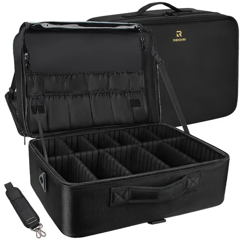 Miniatura 10 de MONSTINA Estuche de maquillaje grande, bolsa de maquillaje de 3 capas, organizador de cosméticos, bolsa de tren de peluquería, caja de artista