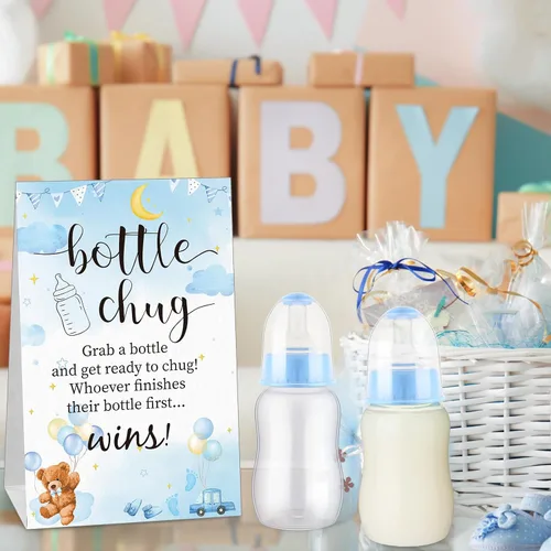 Miniatura 5 de TrelaCo Bottle Chug - Juego de 20 biberones para baby shower, con 1 bonito letrero temático de oso para revelación de género, suministros de fiesta