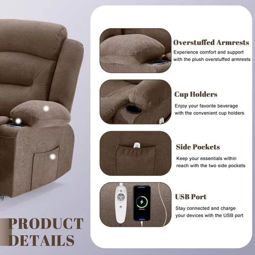 Miniatura 6 de Sofá reclinable extra grande con masaje y calor, sofá reclinable RV grande de 3 plazas para sala de estar, sofá reclinable pegado a la pared