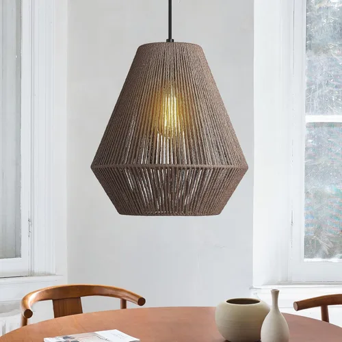 Miniatura 10 de ELYONA Lámparas colgantes tejidas modernas boho lámpara colgante con pantalla de canasta de ratán tejida a mano de 12", luminarias colgantes