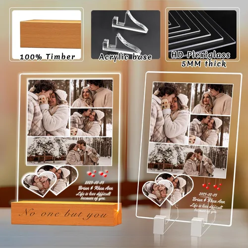 Marco de fotos acrílico personalizado con foto, regalo personalizado de aniversario para parejas para mujeres y hombres, placa acrílica Love-6 Fotos