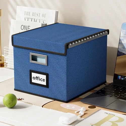 Miniatura 5 de Cajas Organizadoras de Archivos Decorativas para Oficina Almacenamiento de Documentos con Tapas, Cajas Coleccionables de Lino Portátiles para Azul