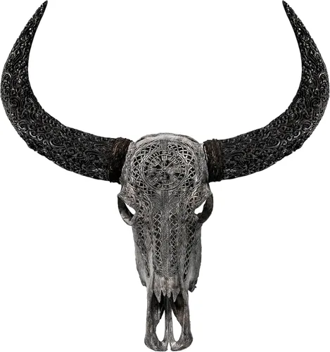 Miniatura 26 de Skull Bliss - Auténtica calavera de búfalo tallada a mano de taxidermia real/Decoración de pared única con calavera de toro real/Decoración genuina