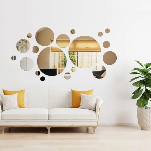 Miniatura 6 de Shappy 32 Piezas Calcomanías de Pared de Espejo Acrílico Removibles Redondas Calcomanía de Pared Azulejos de Espejo Circulares para Hogar Baño Sala