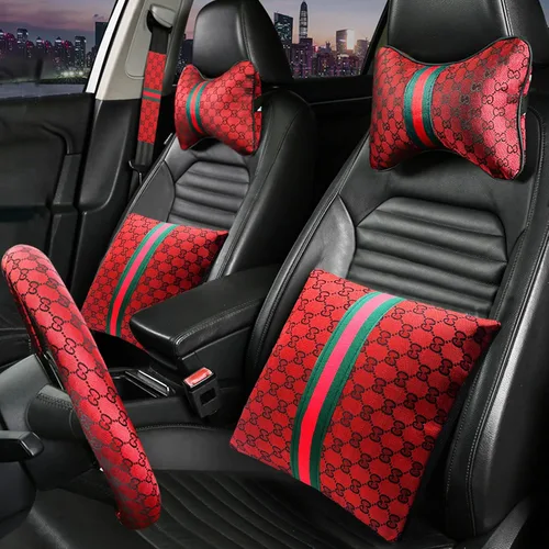 Miniatura 9 de Juego de 7 piezas de funda para volante para mujeres, accesorios de automóvil con almohadas para el cuello del automóvil, almohada de apoyo lumbar