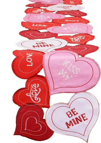 Miniatura 6 de Grelucgo Camino de mesa bordado con corazón para el 14 de febrero y día de San Valentín (13 x 35 pulgadas)