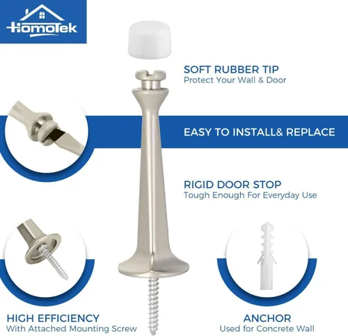 Miniatura 2 de HOMOTEK - Paquete de 4 topes de puerta rígidos y resistentes con punta de goma suave, tope de puerta de zinc fundido, protege la pared y la puerta
