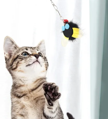 Miniatura 6 de SONGWAY Recambios de varita de juguete para gatos, 6 piezas de repuesto de juguetes para gatos peludos en forma de insecto, juguetes interactivos