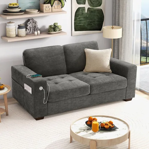 Miniatura 19 de Hanherry - Sofá para sala de estar, sofá moderno y cómodo con cojín de asiento de firmeza media, funda extraíble, apoyabrazos anchos, puerto Gris