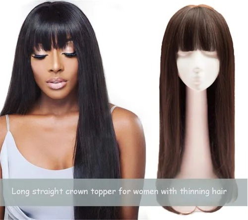 Miniatura 4 de Extensiones de pelo liso de 25.6 pulgadas con flequillo para mujeres negras, color negro, 4.59 oz