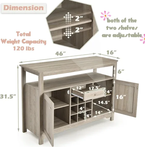 Miniatura 3 de LOKO Gabinete de buffet con almacenamiento, armario de almacenamiento de cocina con accesorio anti-caída, aparador de buffet con estante extraíble