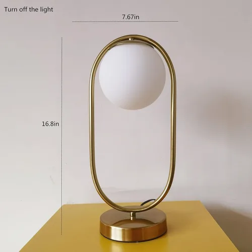 Miniatura 5 de Lámpara de mesa moderna de mediados de siglo con pantalla de vidrio blanco, lámpara de mesa pequeña dorada para mesita de noche, dormitorio, sala