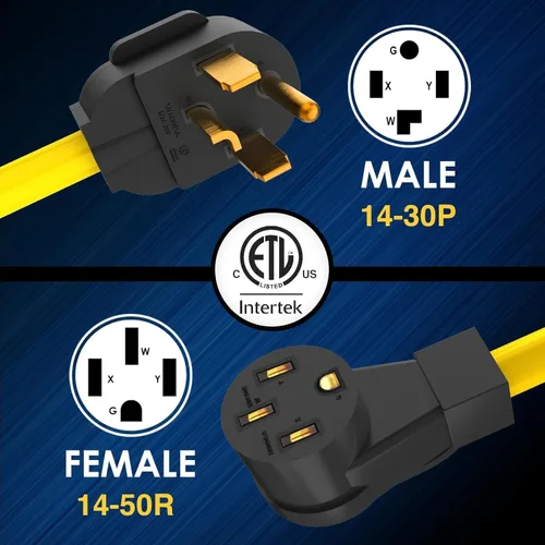 Miniatura 3 de Adaptador de Cable NEMA 14-30P a 14-50R para Cargador EV, Compatible con Alquiler, Enchufe Macho de 4 Puntas de Toma de Secadora 125V/250V a